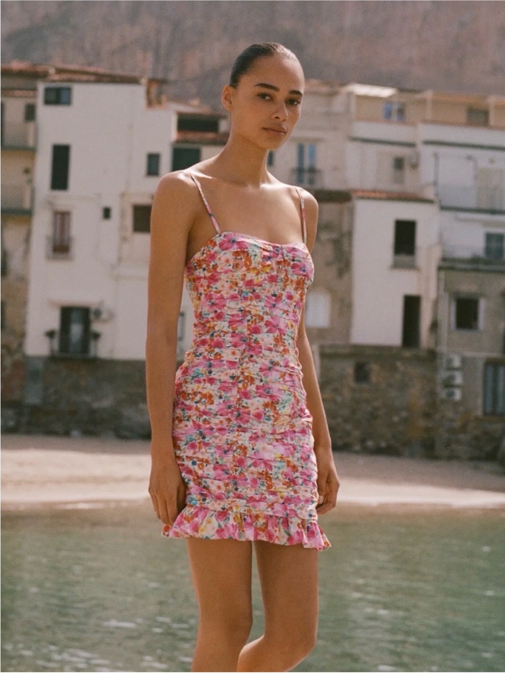 Zara Floral Pink Ruffled Mini Dress NWT